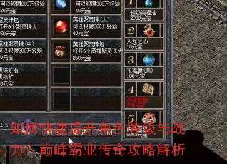 如何快速提升角色等级与战力?巅峰霸业传奇攻略解析 如何快速提升角色等级与战力?巅峰霸业传奇攻略解析